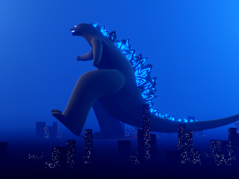 Godzilla: sK8ing of the Monsters after effects animated animatedgif animation b3d blender blue design dinosaur fantasy glow godzilla illustration magical motion render skateboard skateboarding stop motion story