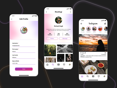 Recreated Instagram UI - User Profile and Main Feed app branding design inspiration instagram interface ios social media ui