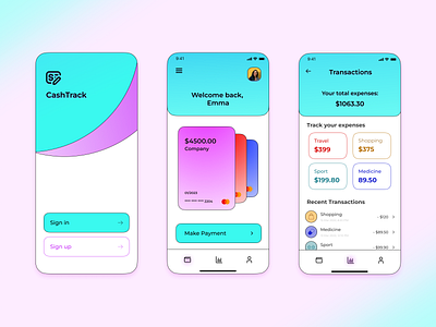 Finance app in Cotton Candy theme (1/2) app bright design finance inspiration interface ios mobile theme ui