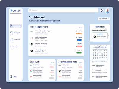 Concept for Job Portal Dashboard - Clear Blue blue career clean clear concept dashboard design desktop figma inspiration interface job portal job search layout linkedin portal ui web design website