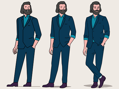 men in suits: 3 levels of detail character design illustration style ligne claire personality stylisation vector illustration