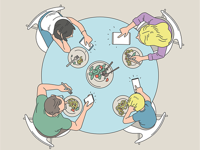 Family characterdesign digital detox dinner family health insurance illustration lunch vector art