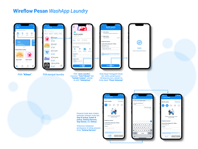 Wireflow Hi-Fi of "WashApp" Laundry (Part 2) app case study design figma illustration laundry logo mobile application ui uiux
