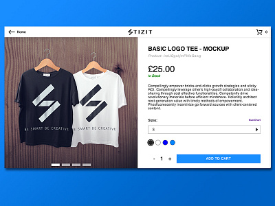 New Stizit Product Page blue developer e commerce mockup product product page website design