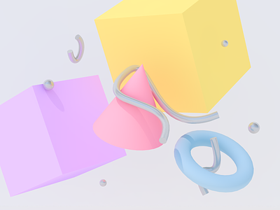 Untitled 3d abstract blue cinema4d cone cube figure float pink render shapes sphere torus yellow