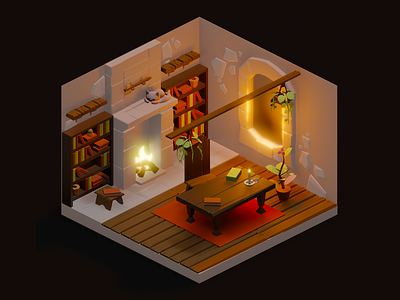 Homey 3d blender blender3d cat fire fireplace illustration isometric library render shapes