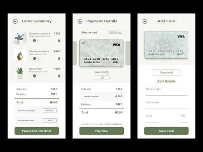 DailyUI 002: Credit Card Checkout for mobile creditcard dailyui design mobile payment plant succulets ui uidesign