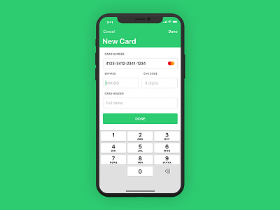 iOS Finance App - Add Card app credit design finance green iphone mobile money transaction type ui ux