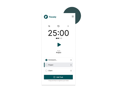 Focasly: A Minimal Pomodoro Timer App app design branding design minimal pomodoro pomodoro timer product design productivity app timer app