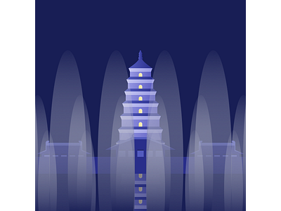 Xi 'an - Giant Wild Goose Pagoda design flat illustration vector