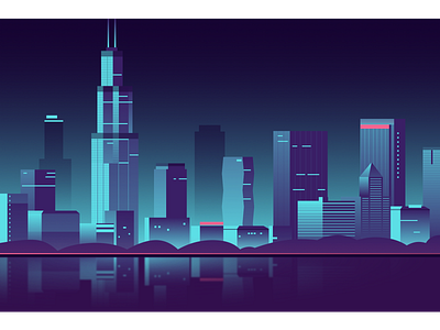 Chicago skyline from Adler Planetarium Pier design flat illustration vector