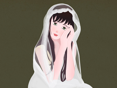 A girl in a wedding dress bride maiden mantilla classical gentle white