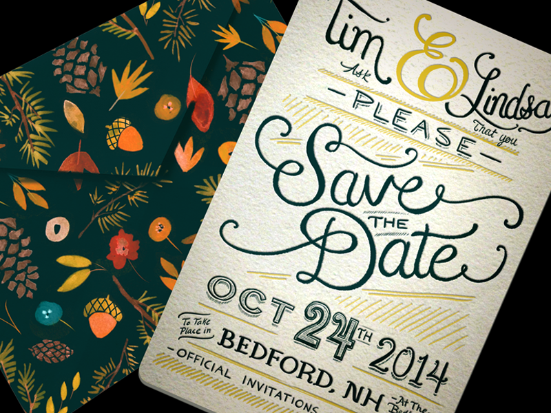 Save the Date save the date letterpress invitation typography handlettered lettering envelope invite wedding engagement