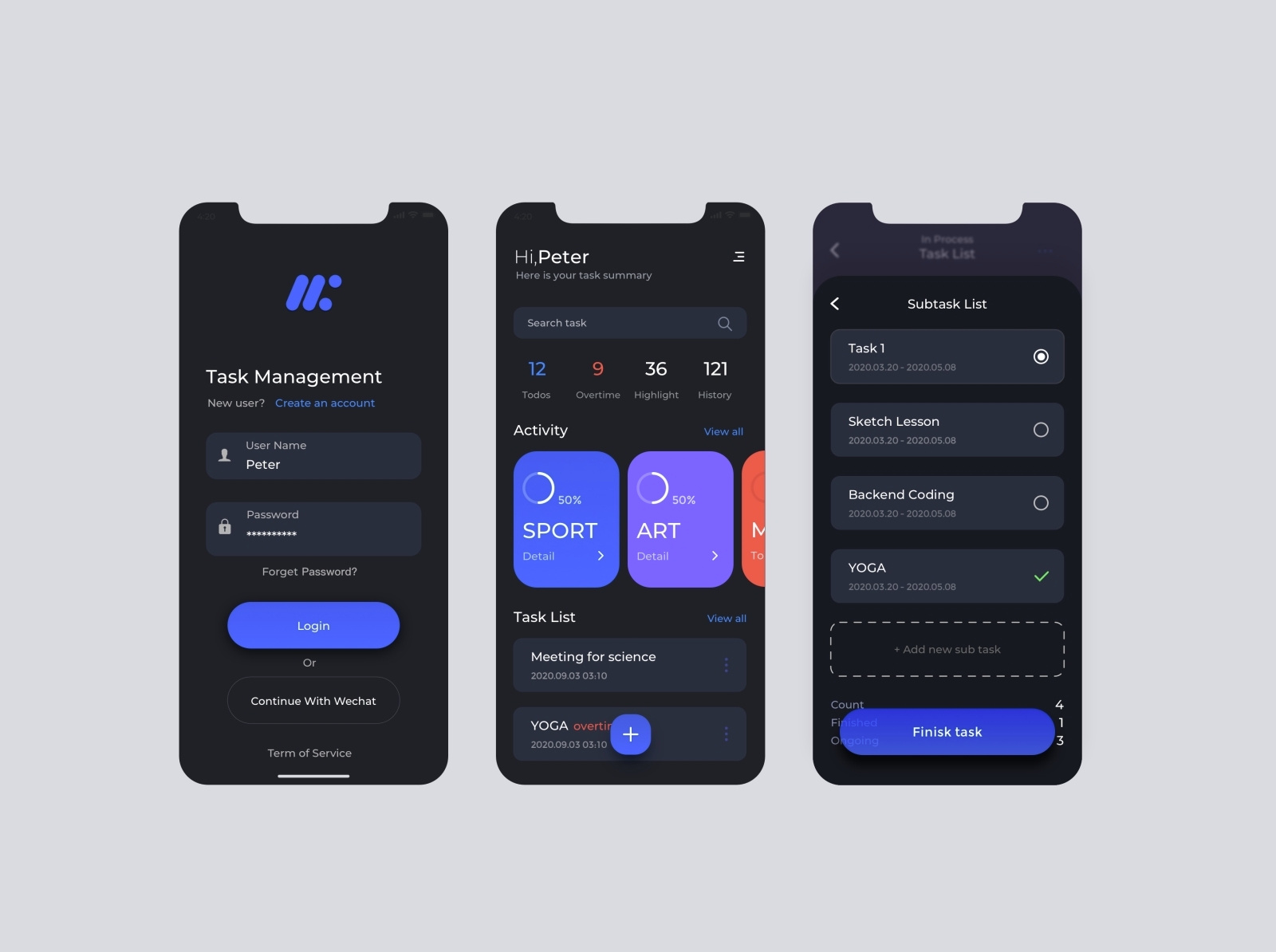 Task management App Dark mode by NSWorks on Dribbble