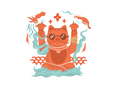 Lucky Food Cat Illustration