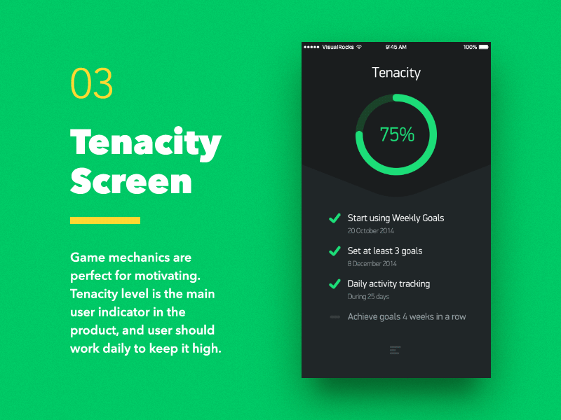 Weekly Goals — Tenacity Screen android chart clean dark flat graph ios iphone material mobile progress sport