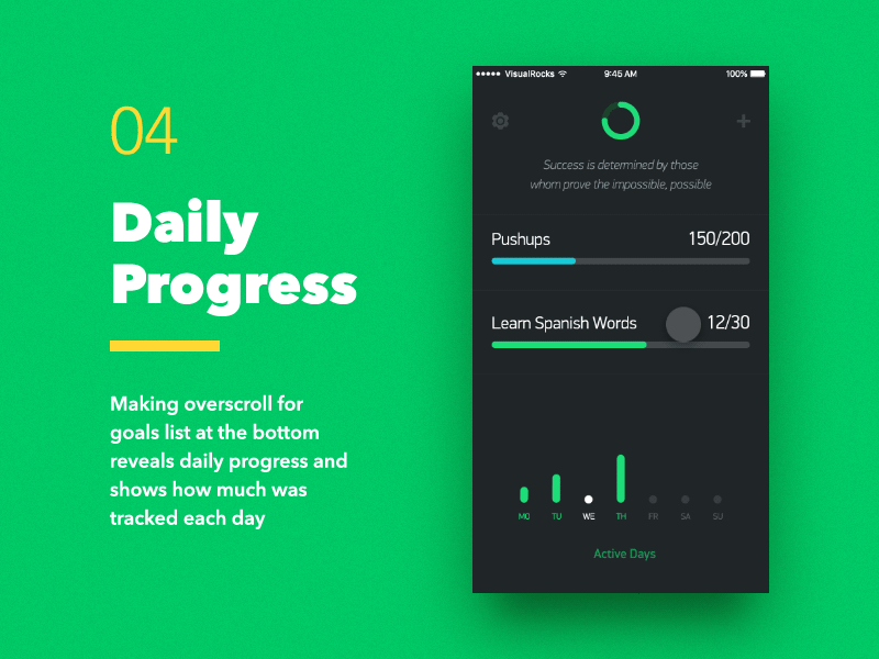 Weekly Goals — Daily Progress Status android chart clean flat gif graph ios iphone material mobile progress sport