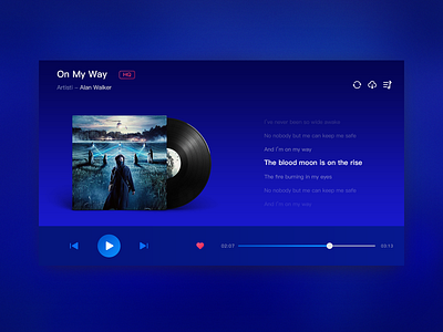 Music player app audio blue branding design illustration music player ui ui design ux