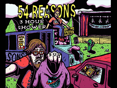 54 Reasons Album Cover album cover car illustration merch psychedelic text tour vintage