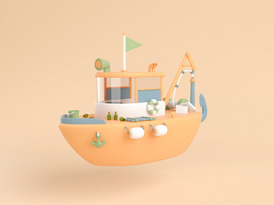 Boat for Sale 3d art blender boat character design drawing fish hong kong illustration