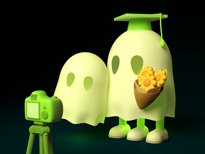 Little ghost with his lover 3d art blender character design drawing graduation illustration
