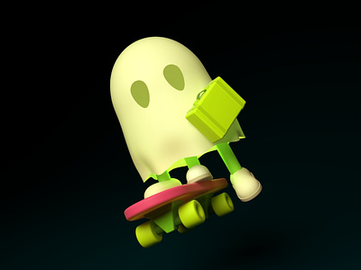 Little ghost with his skateboard 3d art blender character design drawing ghost illustration skate board