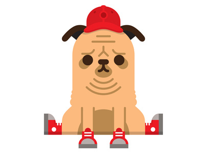 Pug baseball cap character cute dog freelance illustrator friendly hat pug shoes