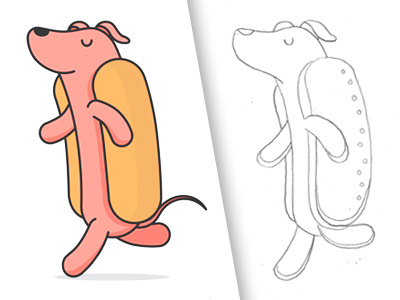 Hot Dog 2d brown character clean design freelance illustrator hot dog illustration pink vector walking yellow