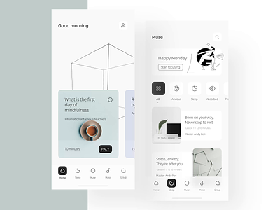 Muse concept design 🧠 animation app card color concept dragonlee icon meditation product design ue ui ux