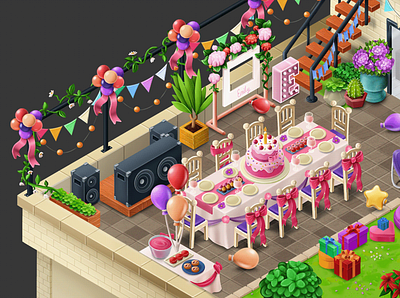 Isometric Game - Birthday Level decoration game