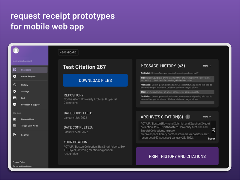 request receipt - web prototype academic app branding dashboard design fulfill interface receipt request ui web