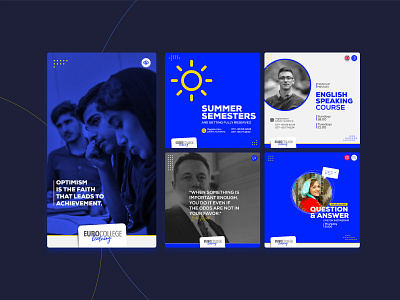 Social Media Content Design - Euro College blue brand identity branding content design design graphic design instagram instagram banner instagram post instagram stories social social media socialmedia ui