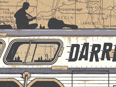 Darren Hanlon WIP bus gig poster halftone map screenprint silkscreen train