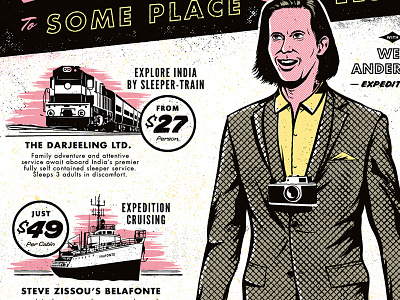 Wes Anderson boat camp film halftone movies suitcase train