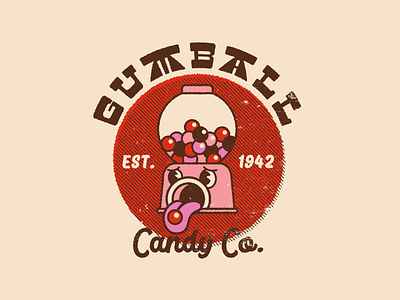 Gumball Candy Co. branding bubblegum candy cartoon character distressed halftone illustration logo retro vintage