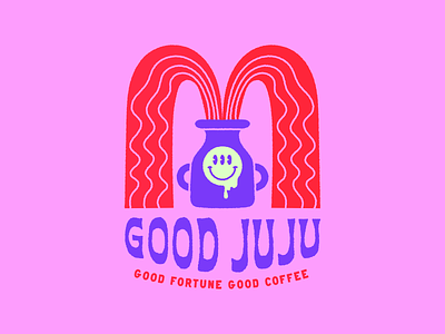 GOOD JUJU Coffee Roasters acid branding coffee colorful illustration logo neon retro smiley vector