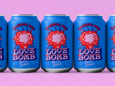 LOVE BOMB Double IPA 2d beer beer can blue branding colorful craft beer halftone illustration illustrator logo packaging retro vector