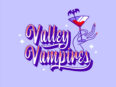 Valley Vampires 50s bat blood cocktail colorful design drink illustration illustrator lettering purple retro vampires vector vintage