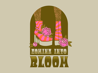 Coming Into Bloom 1970s colorful groovy hippie illustration illustrator peonies retro shoes trippy vector