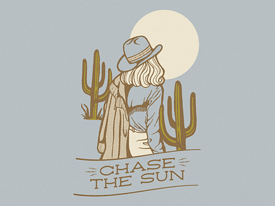 Chase The Sun cactus colorful cowboy cowgirl illustration illustrator retro southwestern sun vector western