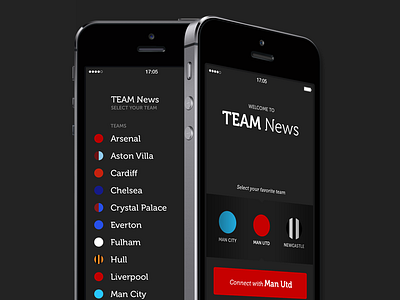TEAM News Team selection app ios ios7 iphone news team ui ux