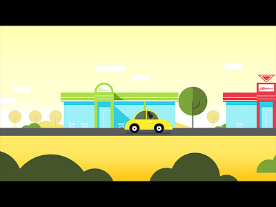 Drive to the shops animation explainer motion design car shop