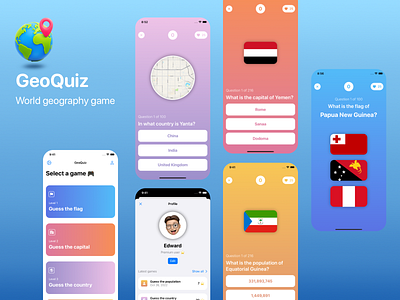 iOS Game: GeoQuiz - A World Geography Game app branding design graphic design ui ux