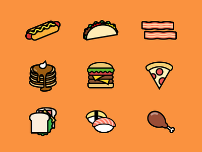 Hungry? Come and get some food! bacon burger food hotdog illustration meat pancake pizza sandwich sushi taco