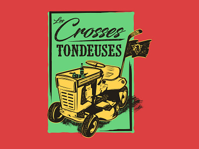 Les Crosses Tondeuses fun illustration lawnmower logo tractor vector vintage