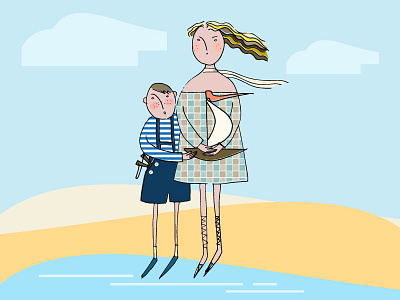 Children on the seashore boy children dribbble girl illustration nature sea seashore shore vector