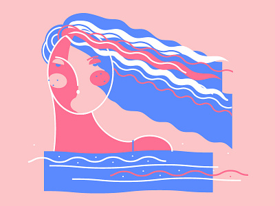 Girl in the sea bathing blue dribbble girl illustration pink sea vector white