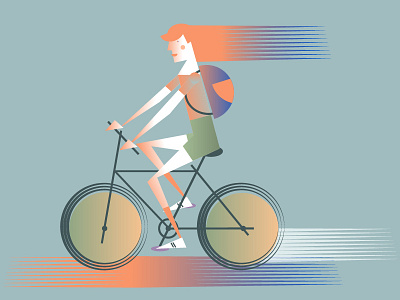 Girl on a bike bicycle bike design flat girl gray illustration orange vector