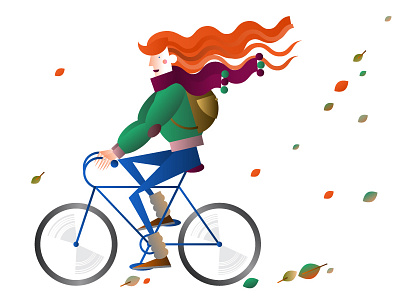 Autumn autumn bicycle bike design girl illustration style vector