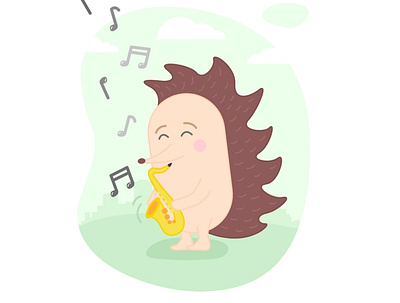 Musical Hedgehog with Saxophone design hedgehog illustration music saxophone vector web